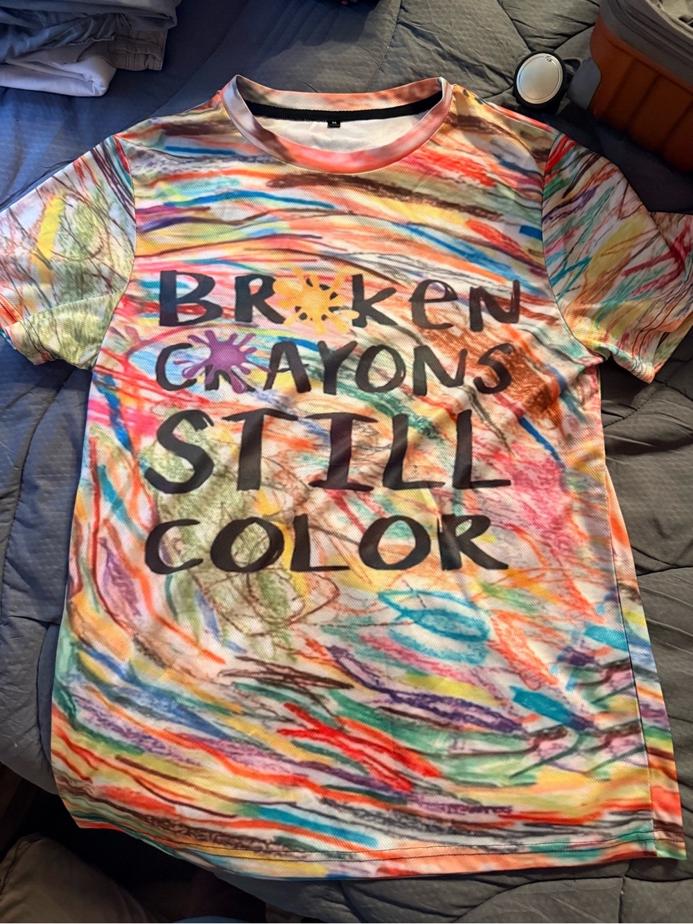 Multicolor 'Broken Crayons Still Color' Graphic Short Sleeve Tee